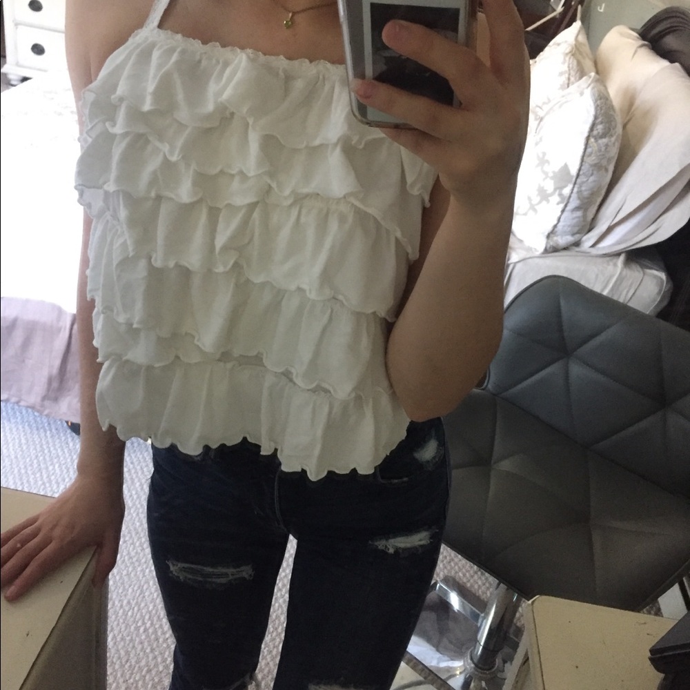 White ruffled halter crop top